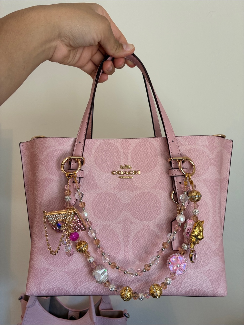 Pink Crystal Embellished Bag Charm Beaded Bag Chain
